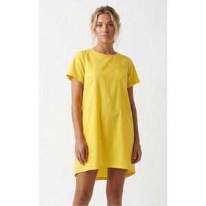 Osman Yousefzada Yellow Cotton Mini Dress 8 Yellow Shift Mod T-Shirt Dress